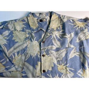 100% Silk Tommy‎ Bahama Hawaiian Shirt Mens Size XXL 2XL Blue White Flowers